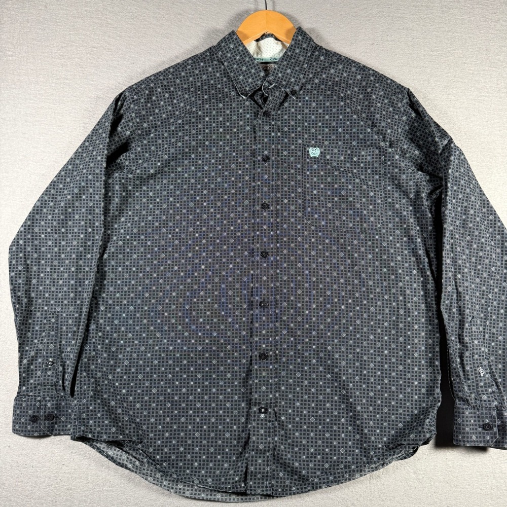 Cinch Men Geometric Print Long Sleeve Western Button Down Shirt Black MTW1105064
